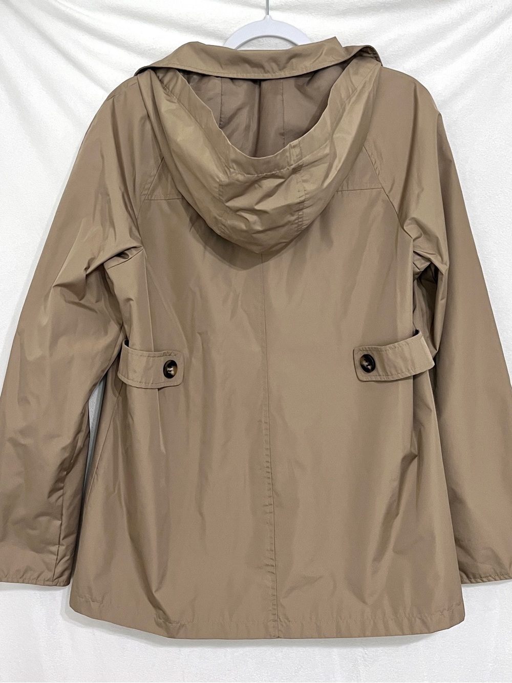 White Stag Khaki Brown Button Front Rain Jacket Hooded Trench Coat Large - Picture 2 of 5